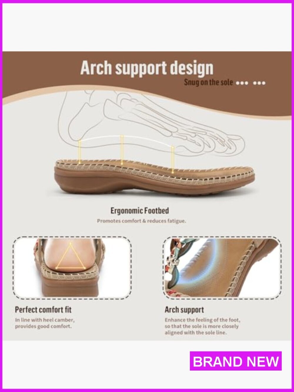 Women Sandals Arch Support Handmade Bohemian Braided Flat Sandals Comfort - Picture 3 of 7
